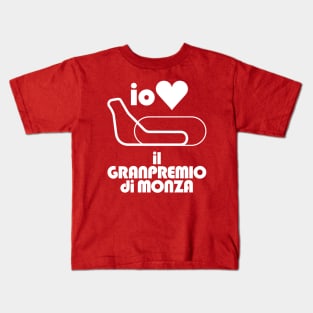 I love Monza  ! 1970's Italian Grand Prix (white print) Kids T-Shirt